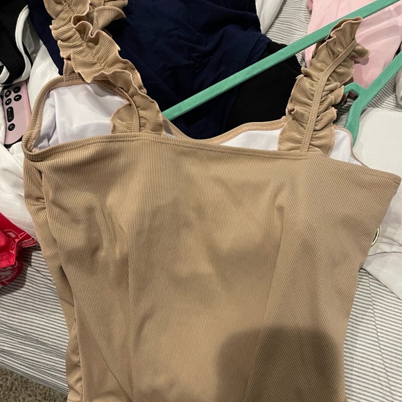 Women's Square Neck Ruffle Strap Stretchy Ribbed Bodysuit with snaps XL NEW - Picture 12 of 14